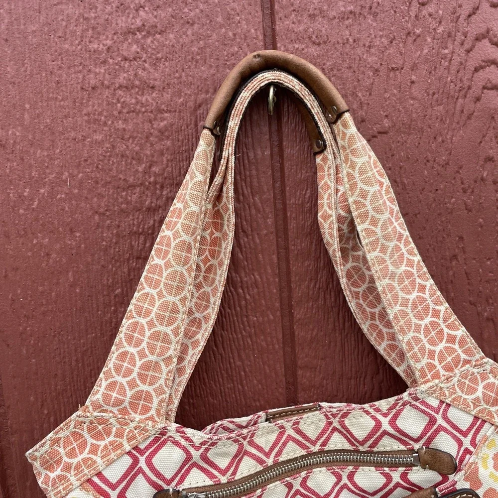 Fossil Canvas Shoulder Bag with Leather Accents